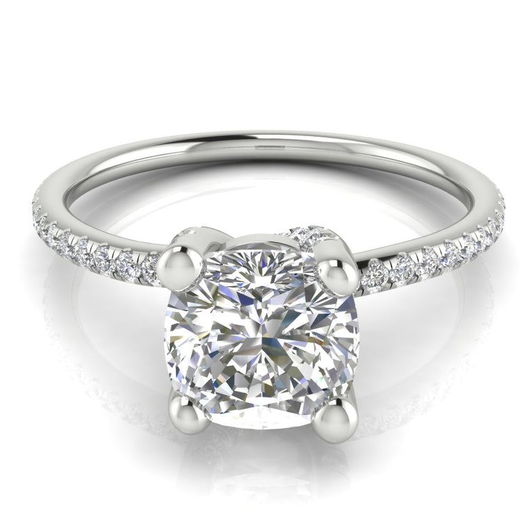 Prong Pave Cushion Cut Engagement Ring | Moissanite | Lab Grown Diamond