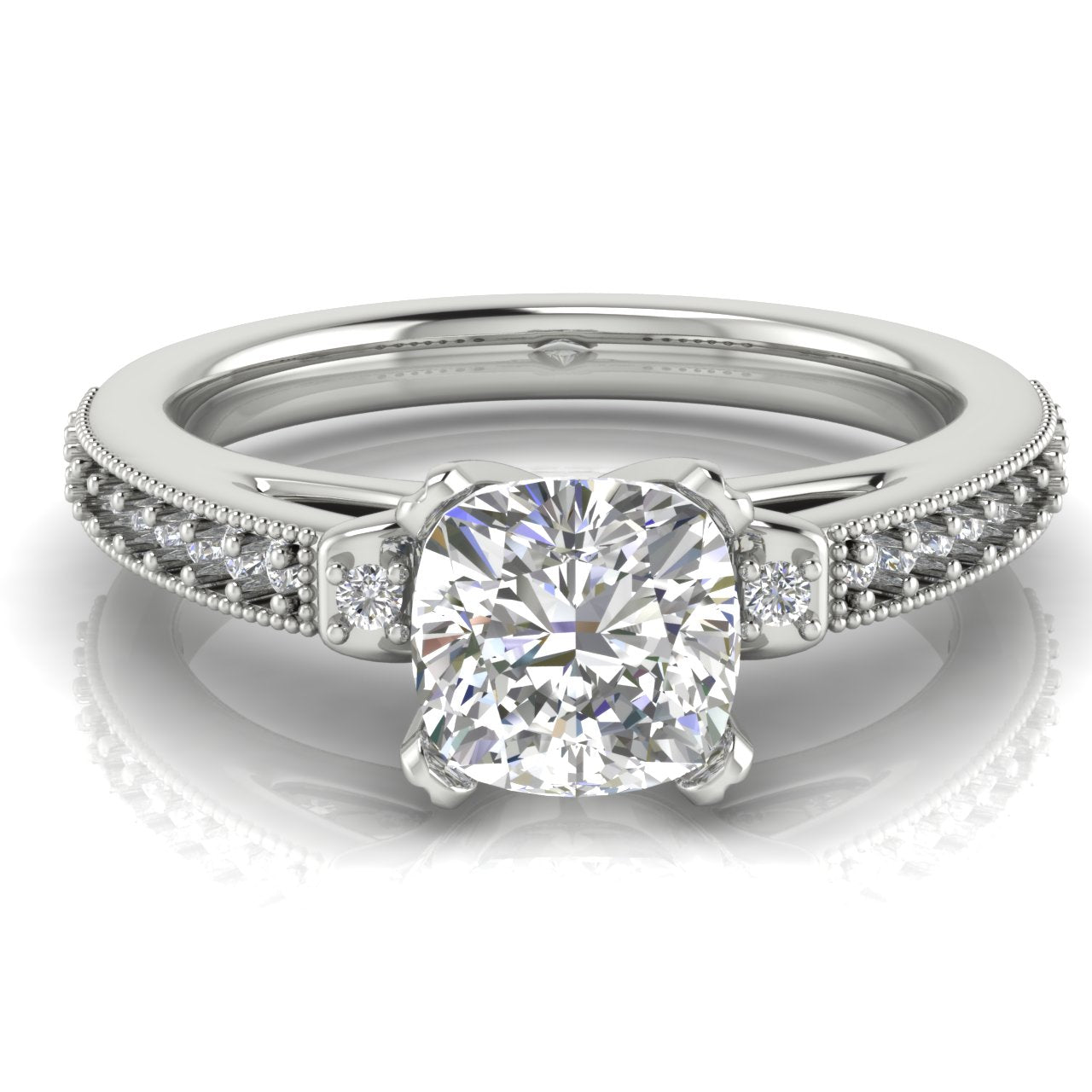 Shoulder Set Vintage Cushion Cut Lab Diamond Engagement Ring