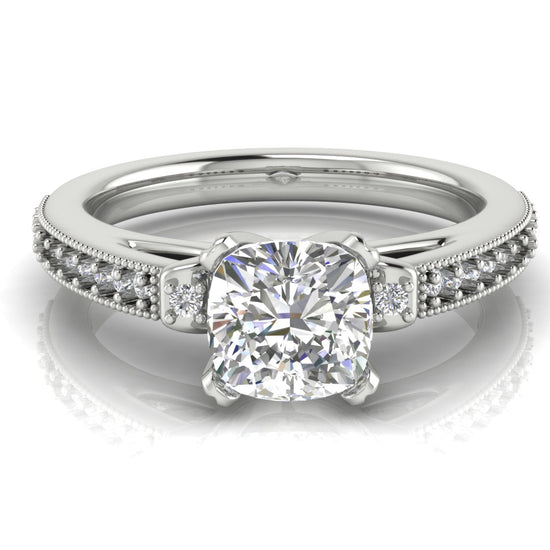 Shoulder Set Vintage Cushion Cut Lab Diamond Engagement Ring