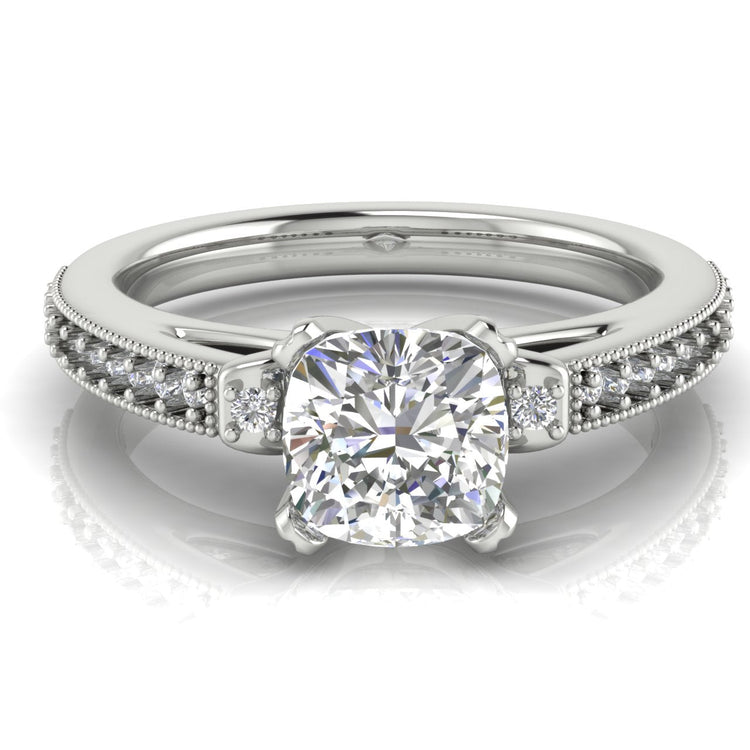 Shoulder Set Vintage Cushion Cut Lab Diamond Engagement Ring