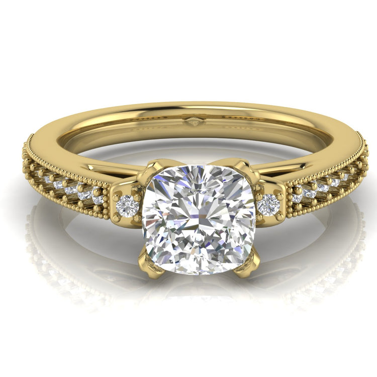 Shoulder Set Vintage Cushion Cut Lab Diamond Engagement Ring