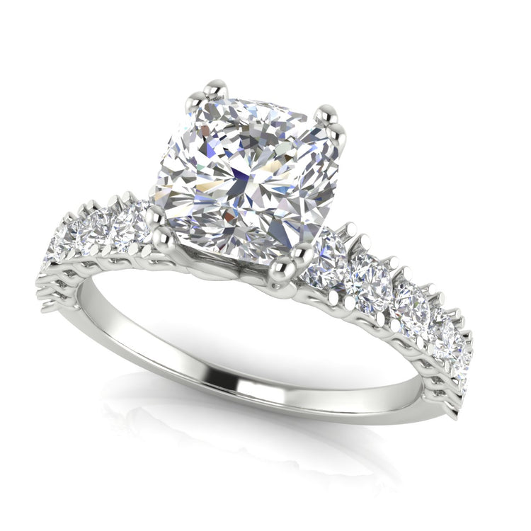 Scalloped Pave Cushion Cut Moissanite Engagement Ring