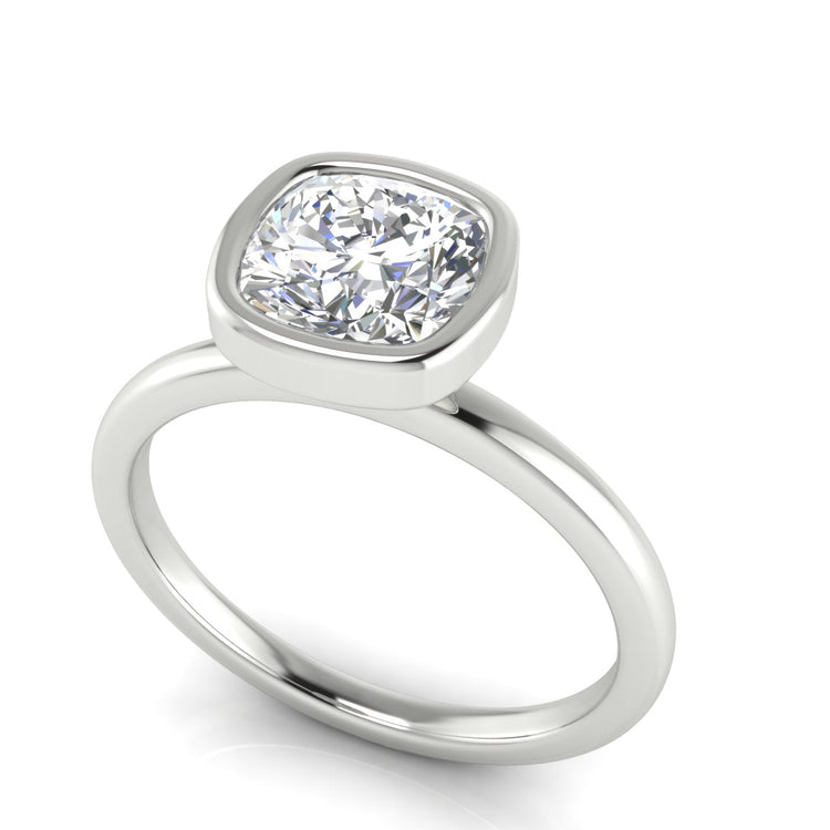 Bezel Cushion Cut Lab Diamond Engagement Ring