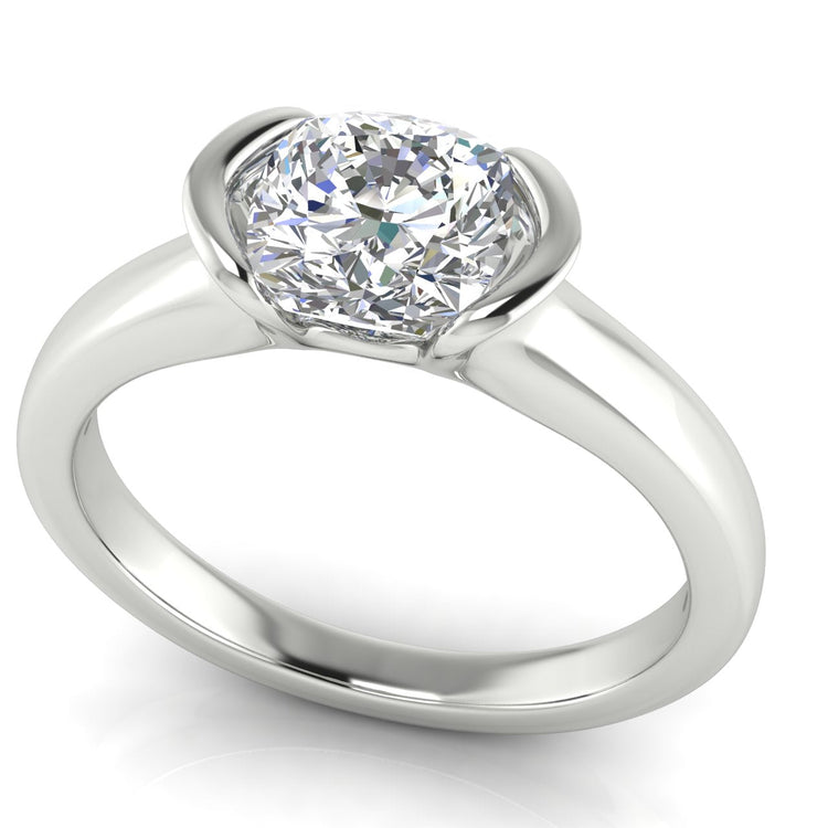 Half Bezel Cushion Cut Lab Diamond Engagement Ring