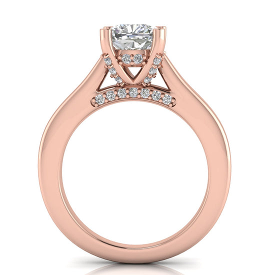 Bridge Paved Cushion Cut Moissanite Engagement Ring