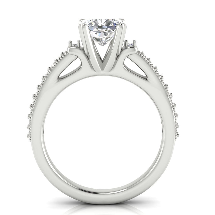 Shoulder Set Vintage Cushion Cut Lab Diamond Engagement Ring