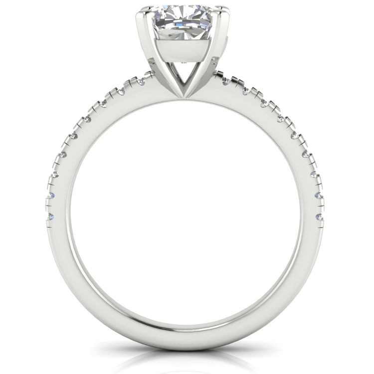 French Pave Basket Cushion Cut Lab Diamond Engagement Ring