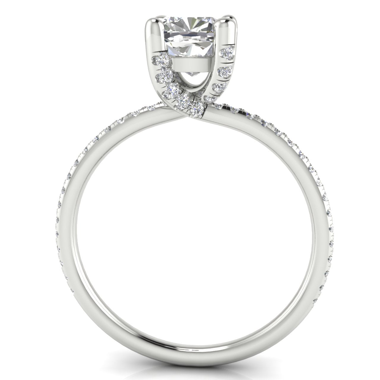 Prong Pave Cushion Cut Moissanite Engagement Ring