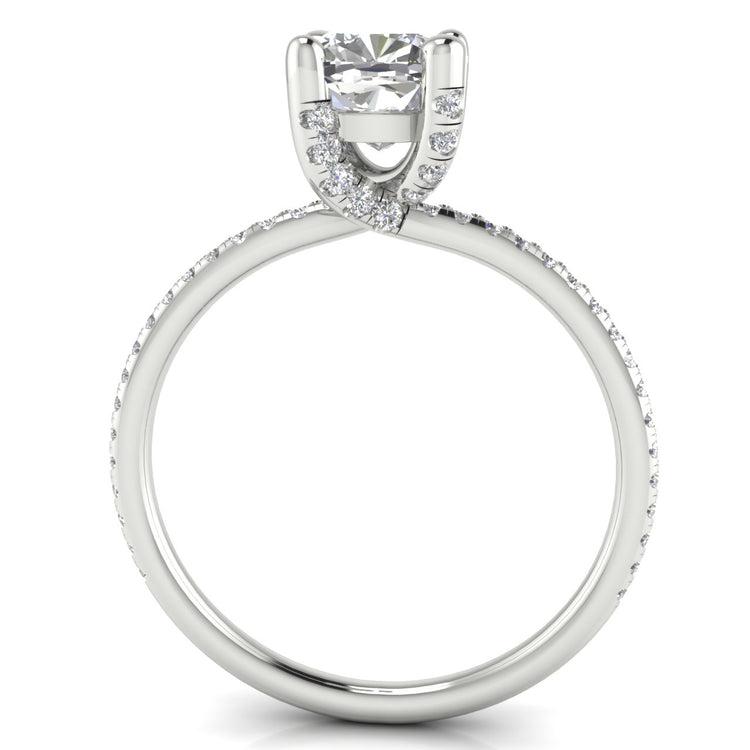 Prong Pave Cushion Cut Lab Diamond Engagement Ring