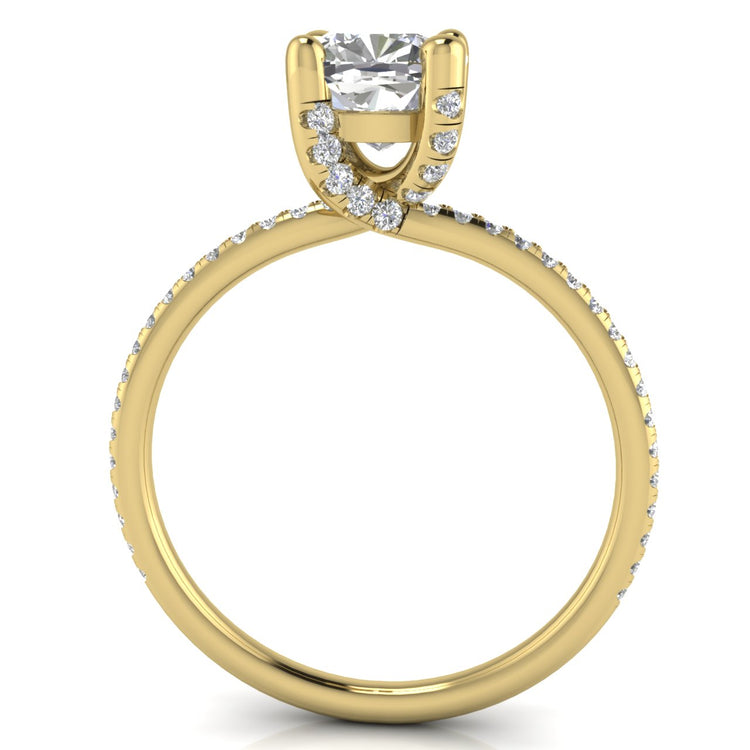 Prong Pave Cushion Cut Lab Diamond Engagement Ring