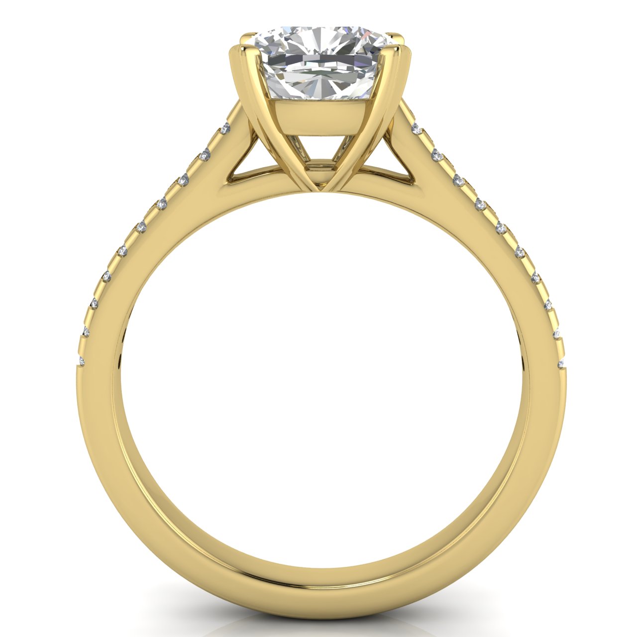 Shared Prong Pave Cushion Cut Moissanite Engagement Ring