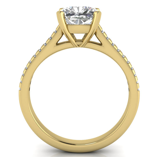 Shared Prong Pave Cushion Cut Moissanite Engagement Ring