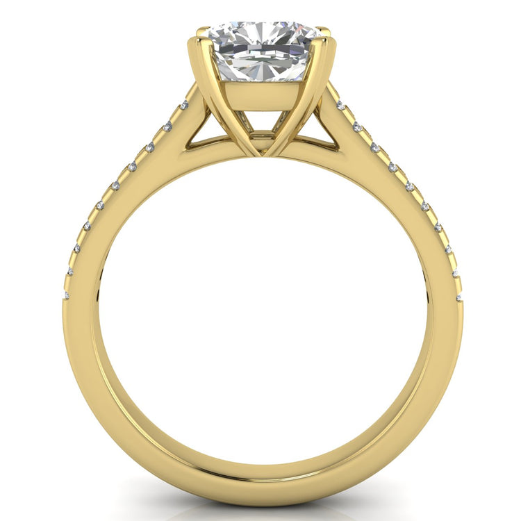 Shared Prong Pave Cushion Cut Moissanite Engagement Ring