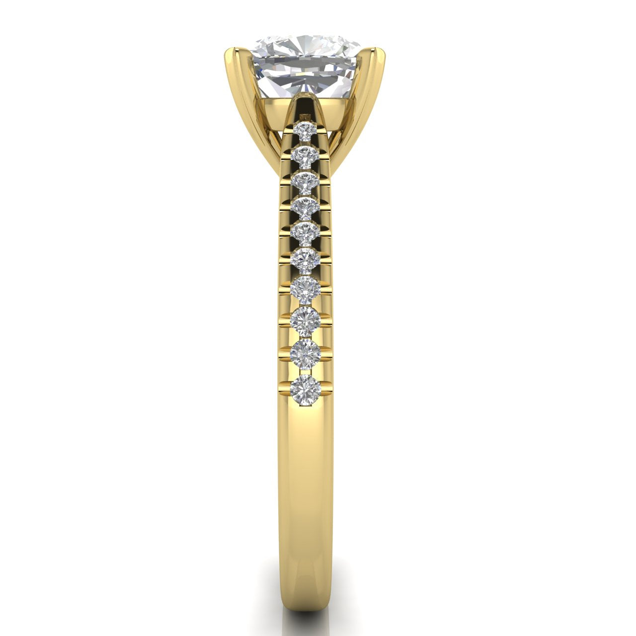 Shared Prong Pave Cushion Cut Moissanite Engagement Ring