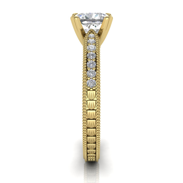 Tapered Vintage Inspired Cushion Cut Lab Diamond Engagement Ring