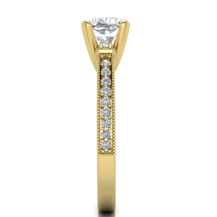Shoulder Set Vintage Cushion Cut Lab Diamond Engagement Ring