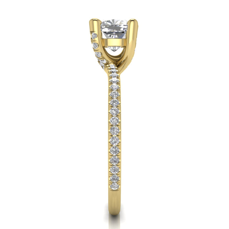 Prong Pave Cushion Cut Lab Diamond Engagement Ring