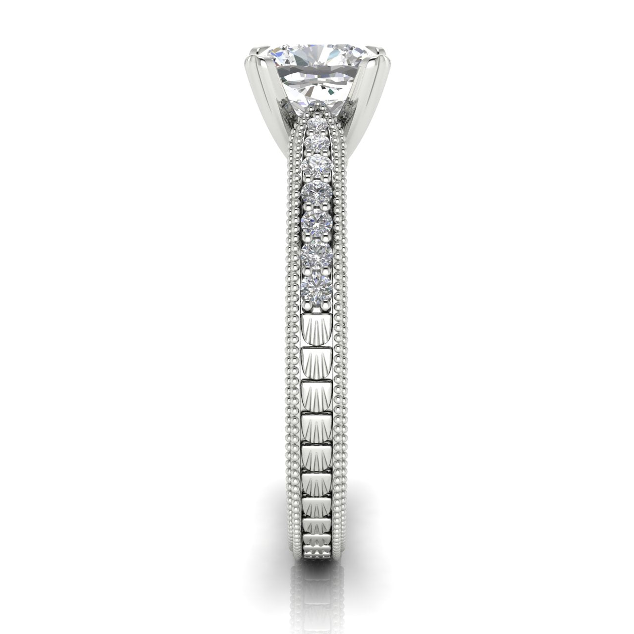 Tapered Vintage Inspired Cushion Cut Lab Diamond Engagement Ring