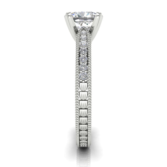 Tapered Vintage Inspired Cushion Cut Lab Diamond Engagement Ring