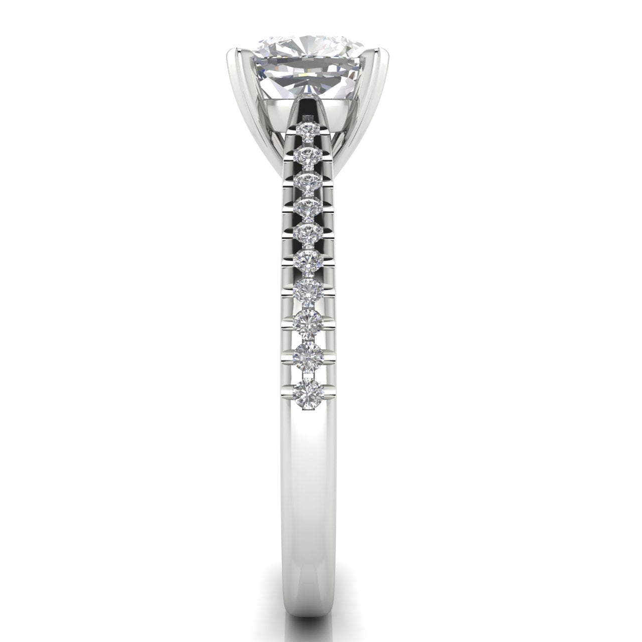 Shared Prong Pave Cushion Cut Moissanite Engagement Ring