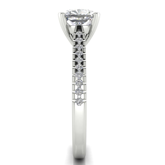 Shared Prong Pave Cushion Cut Moissanite Engagement Ring