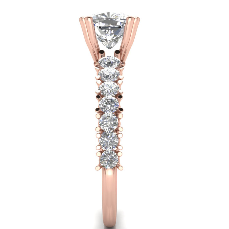 Scalloped Pave Cushion Cut Moissanite Engagement Ring