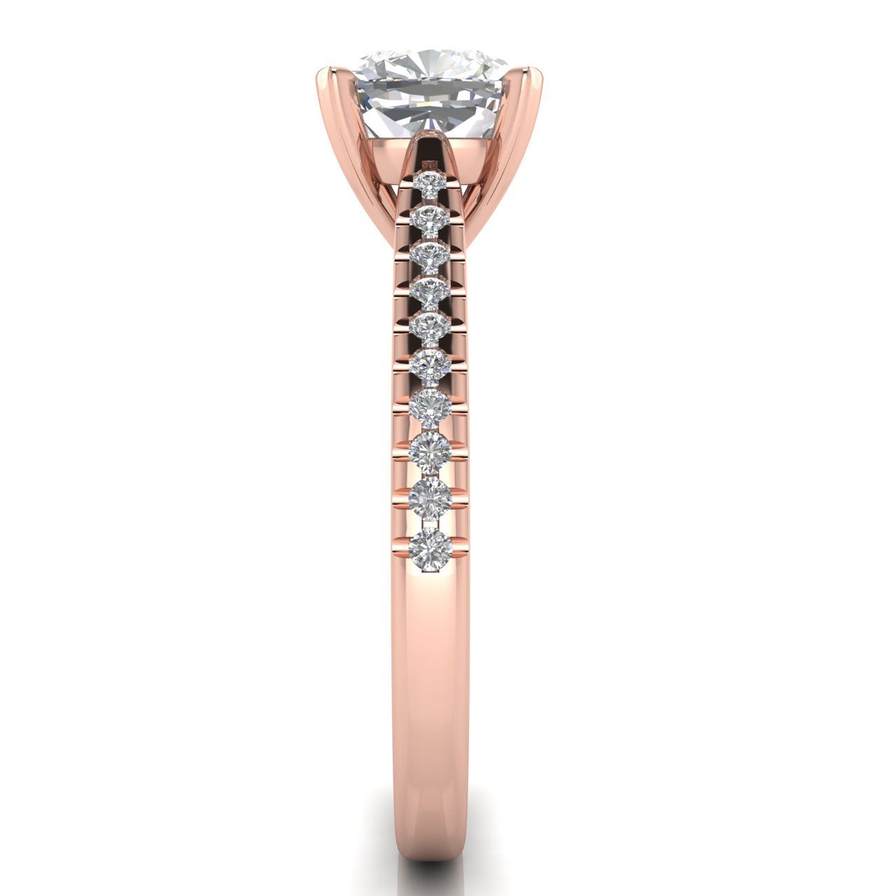 Shared Prong Pave Cushion Cut Moissanite Engagement Ring