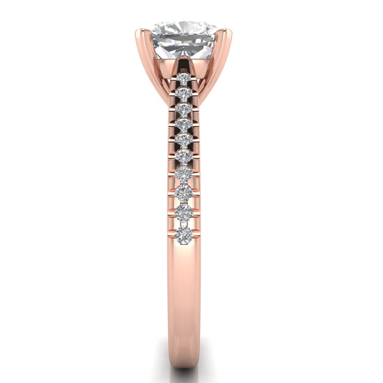 Shared Prong Pave Cushion Cut Moissanite Engagement Ring