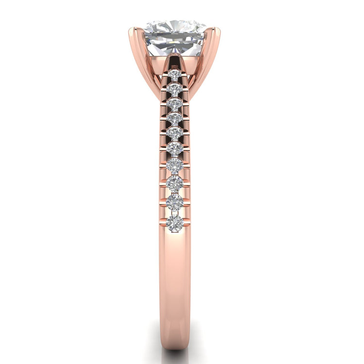 Shared Prong Pave Cushion Cut Moissanite Engagement Ring