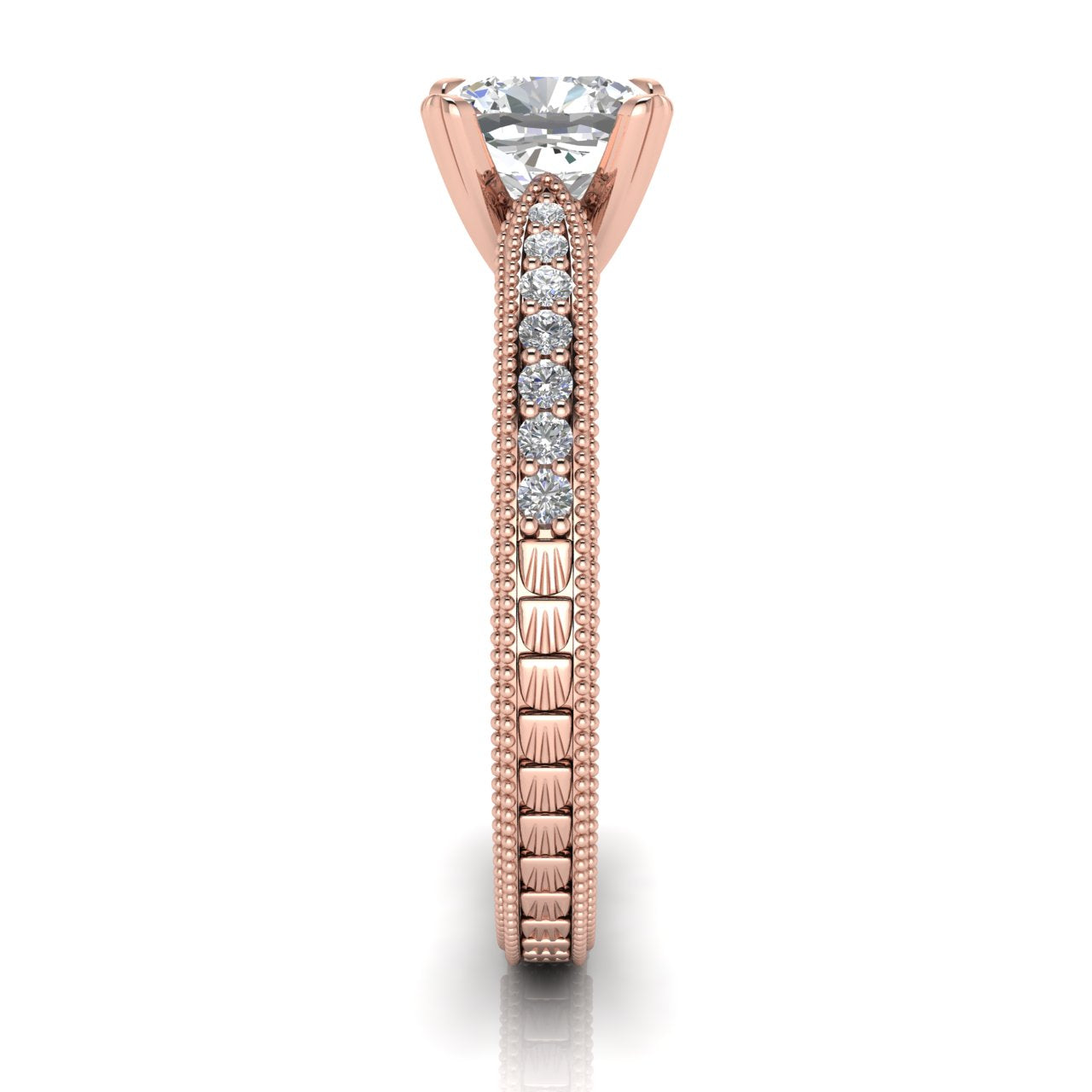 Tapered Vintage Inspired Cushion Cut Lab Diamond Engagement Ring