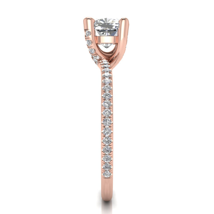 Prong Pave Cushion Cut Lab Diamond Engagement Ring