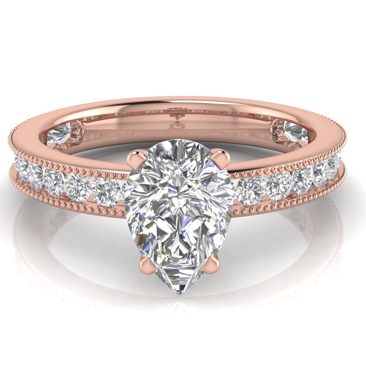 Channel Set Milgrain Pear Shaped Lab Diamond Engagement Ring