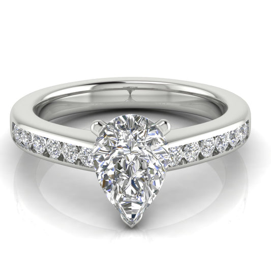 Round Channel Set Pear Shaped Engagement Ring | Moissanite | Lab Grown Diamond