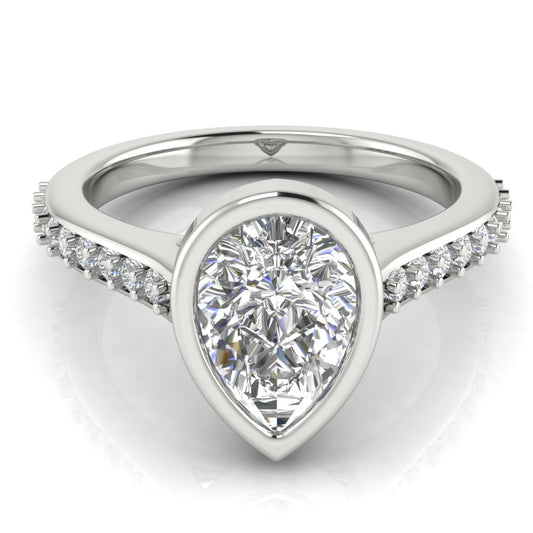 Pave Bezel Set Pear Shaped Engagement Ring | Moissanite | Lab Grown Diamond