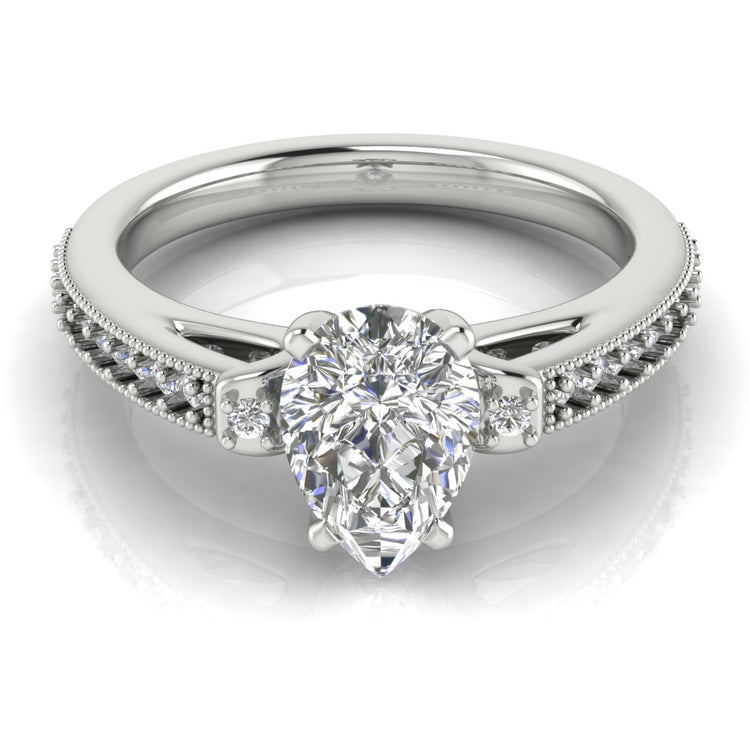 Shoulder Set Vintage Pear Shaped  Engagement Ring | Moissanite | Lab Grown Diamond