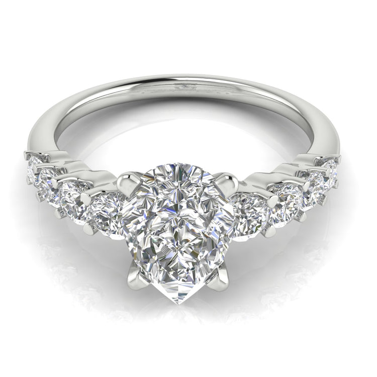 Graduated Pave Pear Shaped Engagement Ring | Moissanite | Lab Grown Diamond