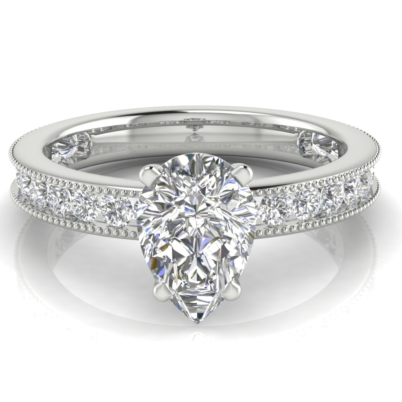 Channel Set Milgrain Pear Shaped Lab Diamond Engagement Ring