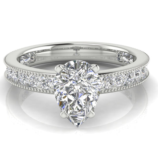 Channel Set Milgrain Pear Shaped Lab Diamond Engagement Ring
