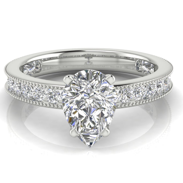 Channel Set Milgrain Pear Shaped  Engagement Ring | Moissanite | Lab Grown Diamond