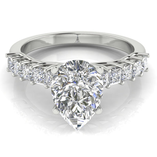 Princess Paved Pear Shaped Engagement Ring | Moissanite | Lab Grown Diamond