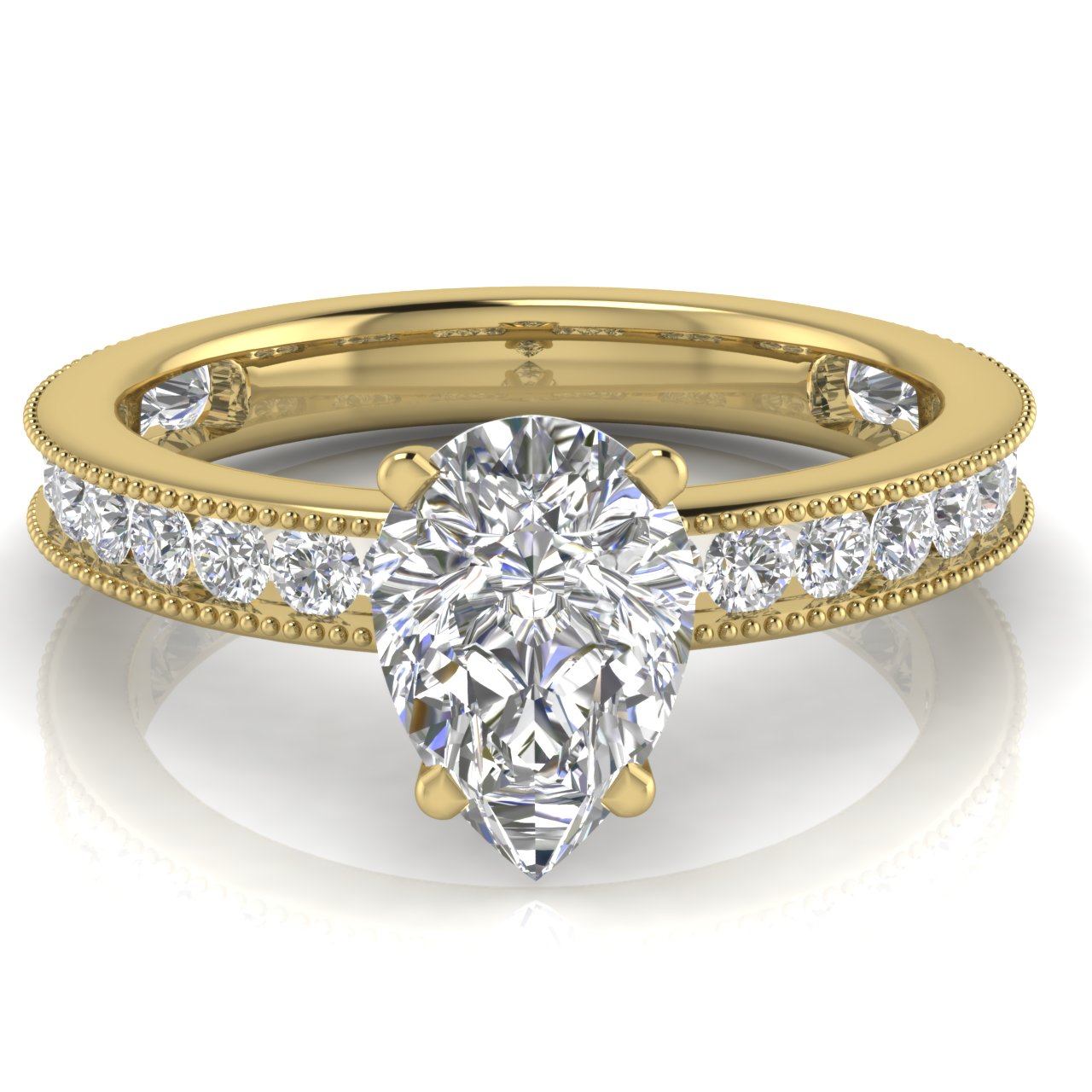 Channel Set Milgrain Pear Shaped Lab Diamond Engagement Ring