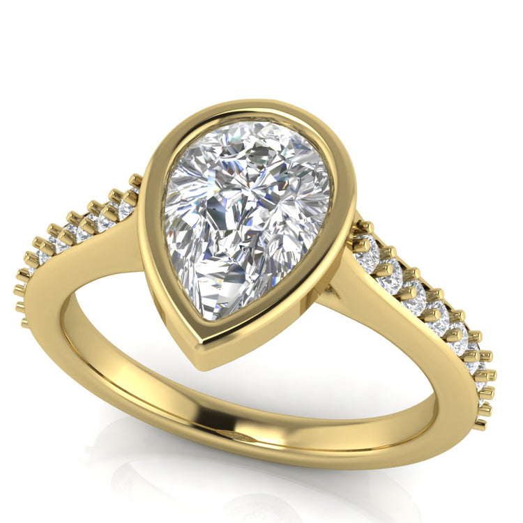 Pave Bezel Set Pear Shaped Lab Diamond Engagement Ring