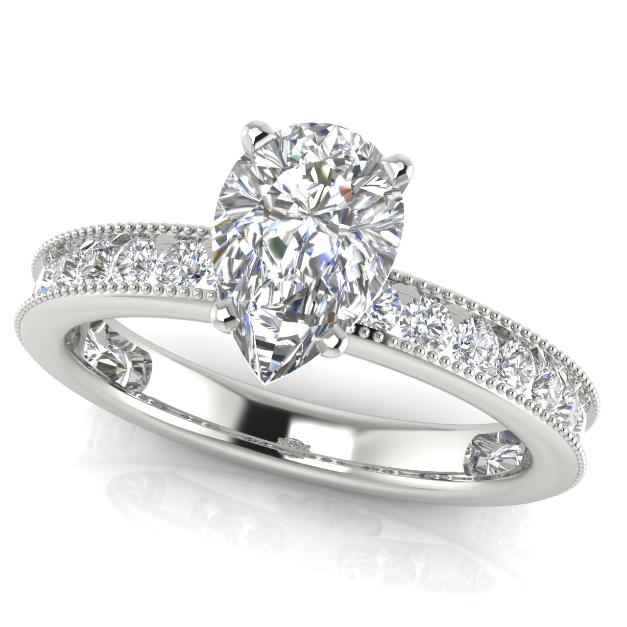 Channel Set Milgrain Pear Shaped Lab Diamond Engagement Ring