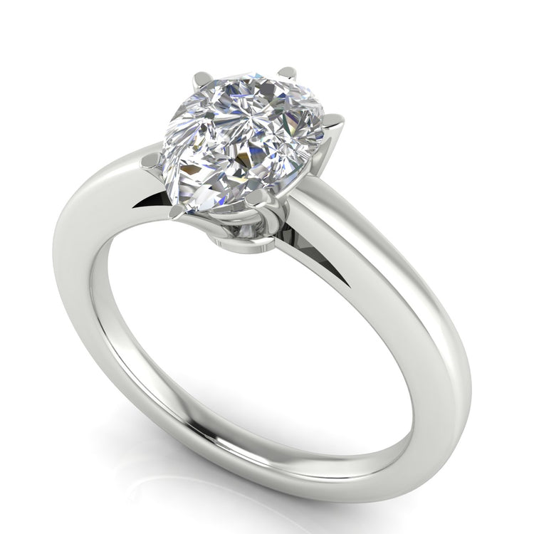 6 Prong Cathedral Pear Shaped Moissanite Engagement Ring