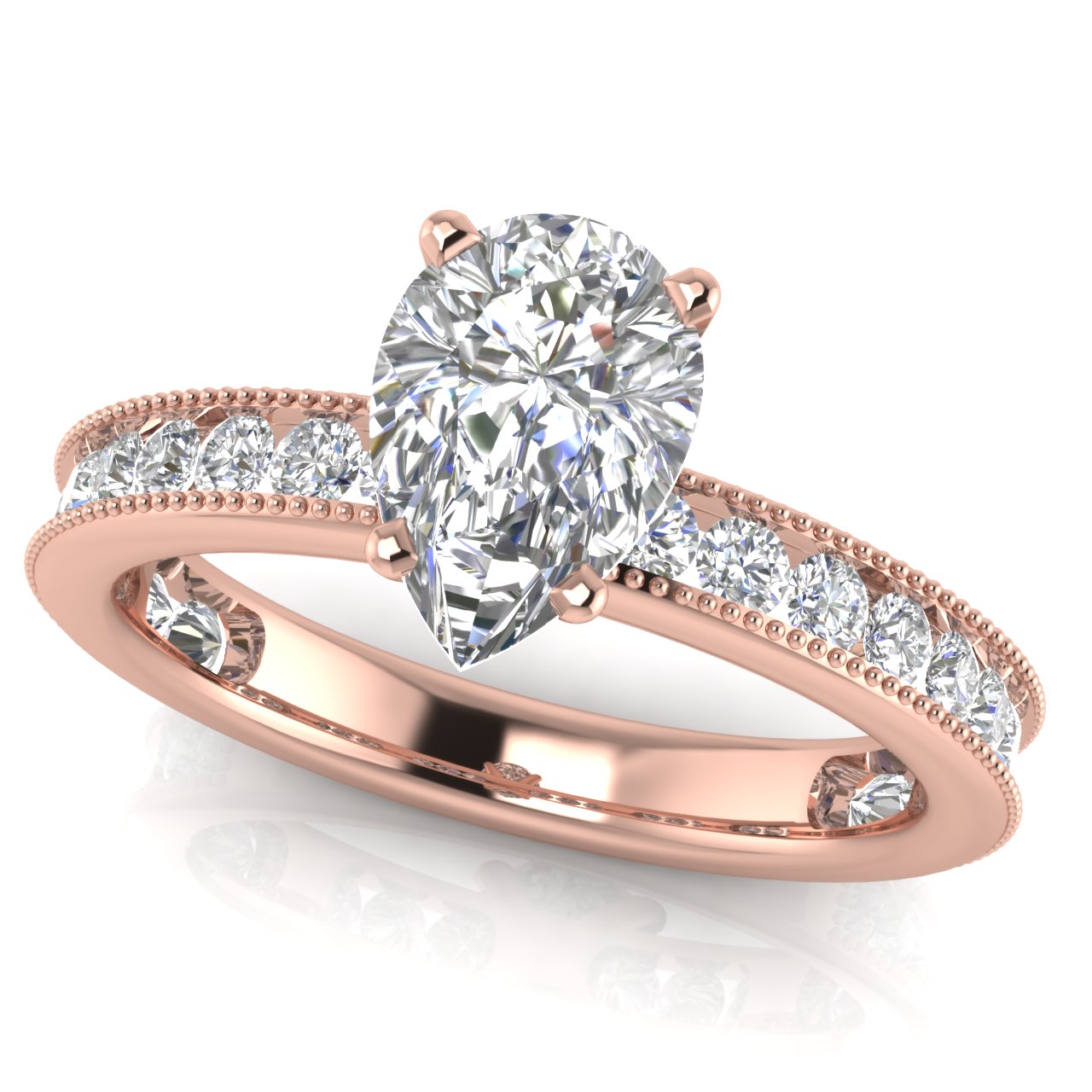 Channel Set Milgrain Pear Shaped Lab Diamond Engagement Ring