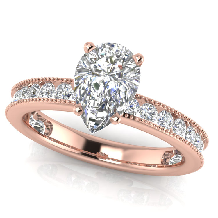 Channel Set Milgrain Pear Shaped Lab Diamond Engagement Ring