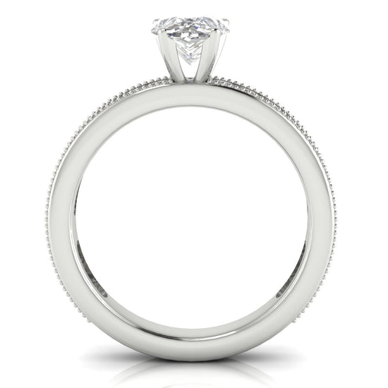 Channel Set Milgrain Pear Shaped Lab Diamond Engagement Ring