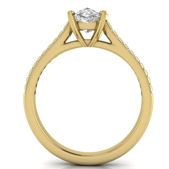 Shared Prong Pave Pear Shaped Moissanite Engagement Ring