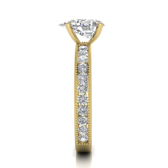 Channel Set Milgrain Pear Shaped Lab Diamond Engagement Ring