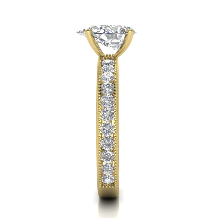 Channel Set Milgrain Pear Shaped Lab Diamond Engagement Ring